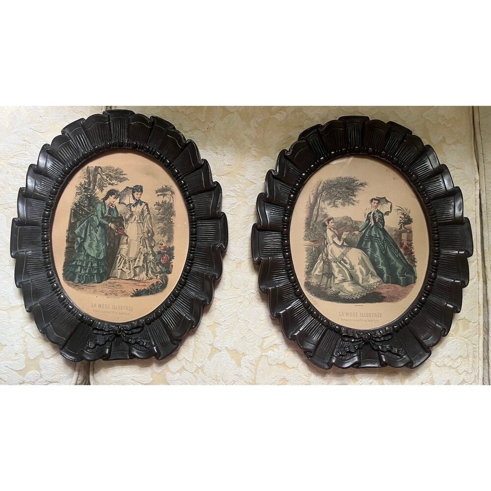 Antique Framed Paris La Mode Illustree Victorian Fashion Art